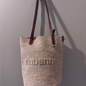 $650 Paco Rabanne Raffia Woven Tote Bag